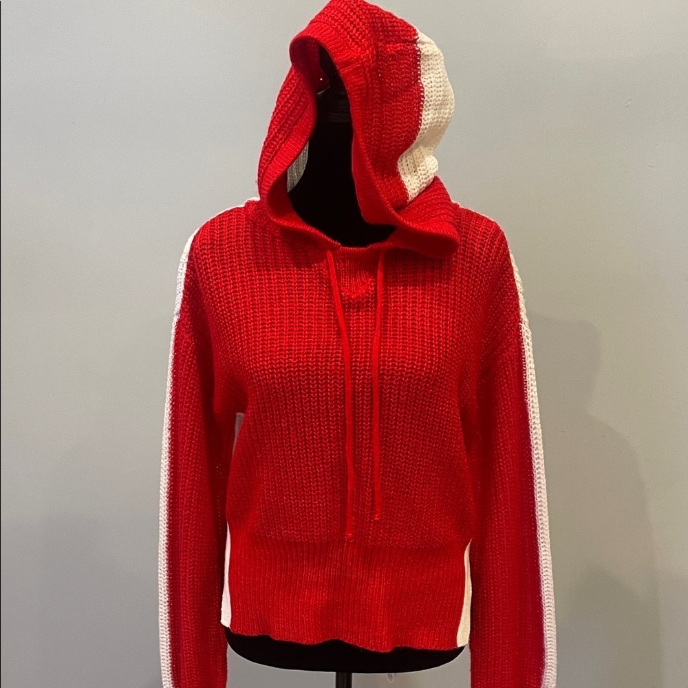 Red and White Hooded Sweater size medium by planet gold